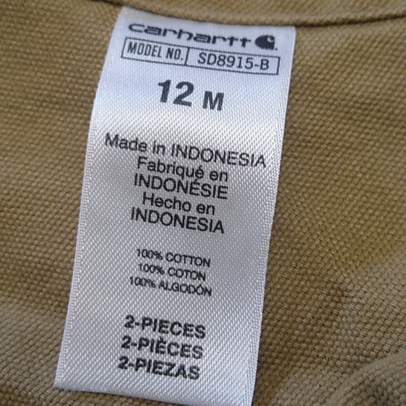 🍁🌳 Carhartt Camo /Tan Shorts Bibs & Tee Size 12 Months - Picture 6 of 11